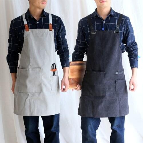 Japanese retro padded shoulder strap wash canvas men and women aprons carpenter hotel overalls custom LOGO