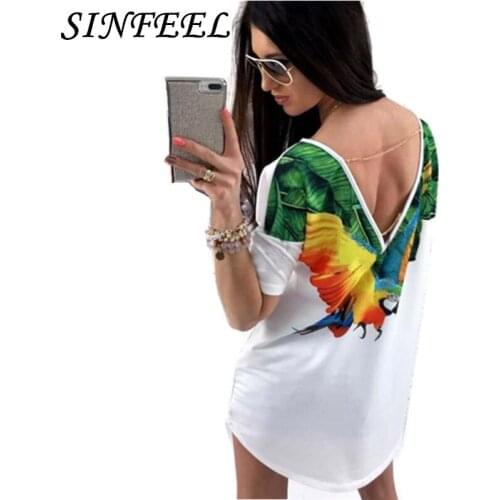 S-5XL Women Summer T-Shirt 2018 Casual Loose TShirts Sexy Backless Cat Print Funny Tee Shirt Femme Ladies Long Tops Plus Size