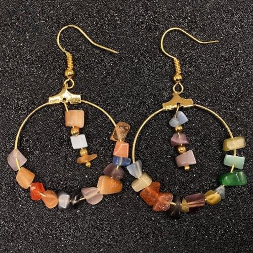 Momiji Bohemian Natural Stone Danle Earrings for Women Multi Color All Handmade Jewelry Weddiing Gifts Round Pendant Earrings