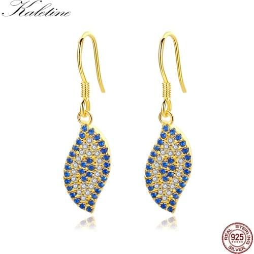 Kaletine Lucky Evil Eye Earrings For Women Yellow Gold Turkey Blue CZ 925 Sterling Silver Hippie Drop Earings Fashion Jewelry