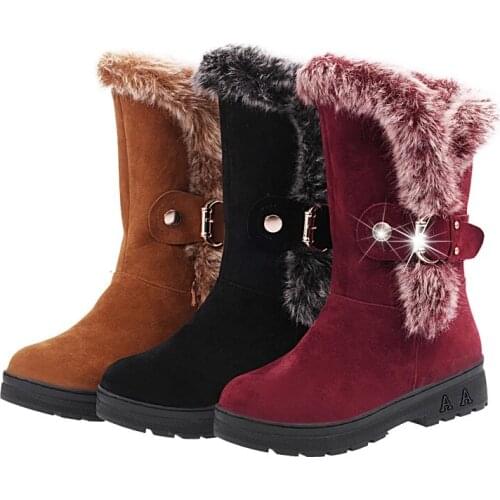 2021 snow boots female winter fur one snow boots female midsole warm non-slip cotton shoes female large womens cotton boots