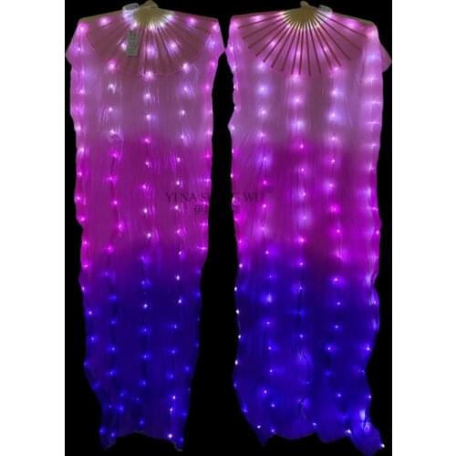 Dance Long Fans 100% Silk Women Belly Dance Performance Props Pink+Rose+Purple LED Fan Chinese Ethnic Dance Adult YI NA SHENG WU