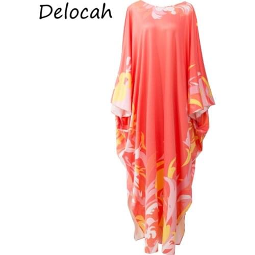Delocah New 2021 Summer Women Fashion Designer Beach Holiday Maxi Dress Batwing Sleeve Loose Printed Casual Dresses Vestidos