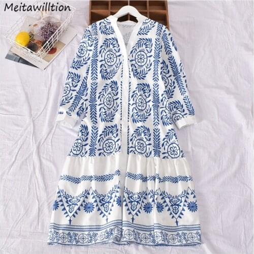 2021 Summer Autumn Casual Floral Ruffle Loose Beach Dress Ladies Elegant V Neck Loose Sundress Midi Dress