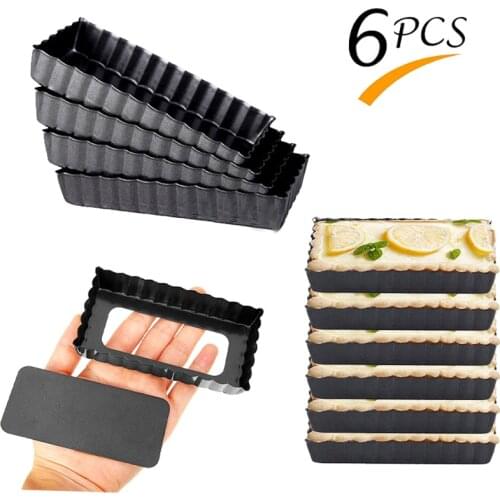 1/6Pcs Non-Stick Fluted Pie Tart Pan Rectangle Cake Mold Mini Pie Pan Removable Bottom Pie Pizza Quiche Flan Mould Baking Tool