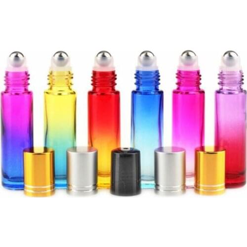 10ml Glass Roll on Bottles Gradient Color Roller Essential Oils Bottles with Stainless Steel Balls LX8080