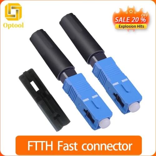 100PCS/bag embedded SC UPC FTTH optical fiber quick connector single-mode optical fiber SC quick connector adapter Straight tail