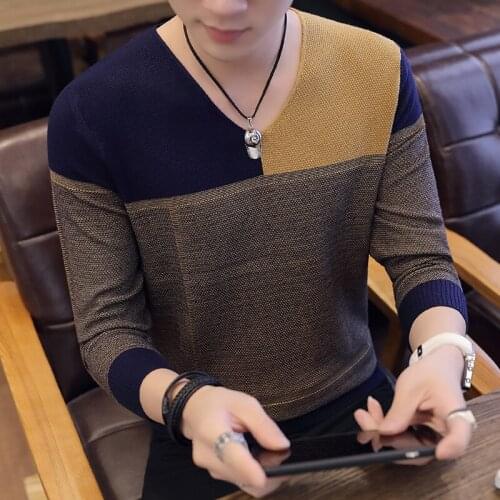 2020 hot-selling new male young student trendy Korean version flower contrast V-neck mens sweater knit sweater