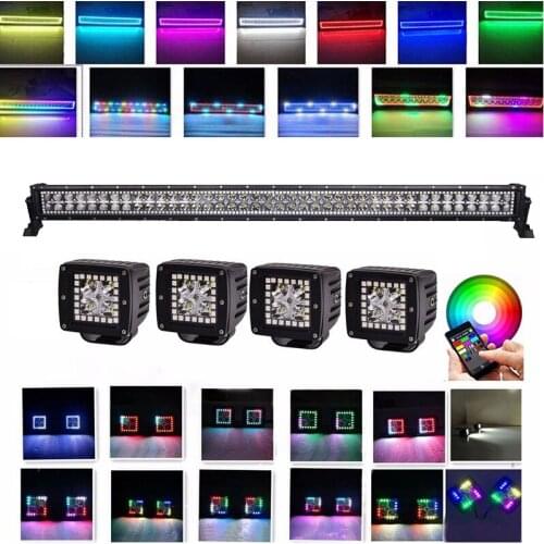 240w 42Inch LED Light Bar RGB Multi-color Halo Ring 3" LED Work Light Bar 16w 4 Pods RGB Halo Color Change Chasing Kit