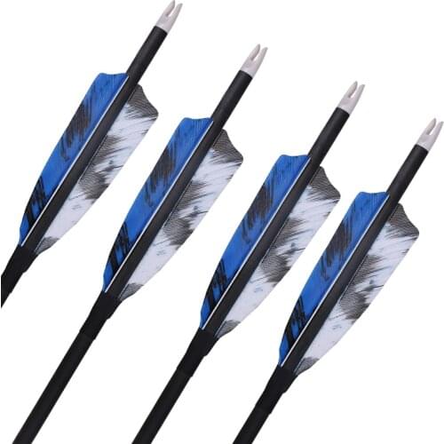 32 Inch Carbon Fiber Hunting/Aiming Arrow 4 Inch Blue And White Camouflage Real Feather Replaceable Screw-In Archery