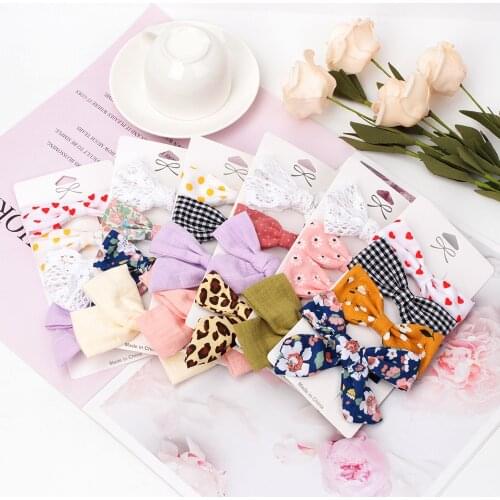 4 Pcs Lovely Baby Printed Hair Bows With Clip Bowknot Hair Clips Girls Hair Accessories Headwear Cute Cotton Hairpins Barrettes