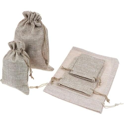 5 Sizes 5Pcs Linen Jute Sacks Drawstring Gift Bags Bag Organza Wine Bottle Cover Wrap Gift Pouch Home Storages Wedding Birtay