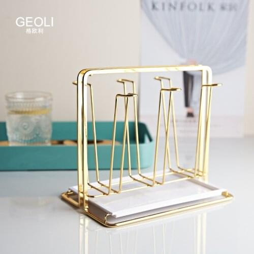 6 Cups Mug Glass Stand Art Iron Holder Coffee Cup Rack Hooks Tea Organizer Kitchen Drying Shelf Hanging Drainer Storage Rack