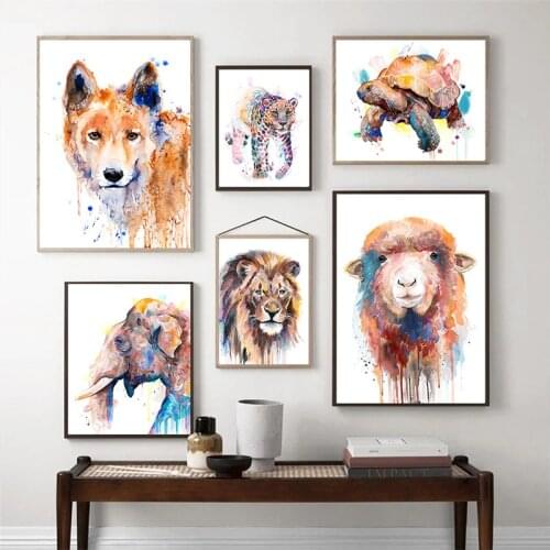Alpaca Tiger Elephant Lion Fox Panda Wall Art Canvas Painting Nordic Posters And Prints Animal Wall Pictures For Kids Room Decor