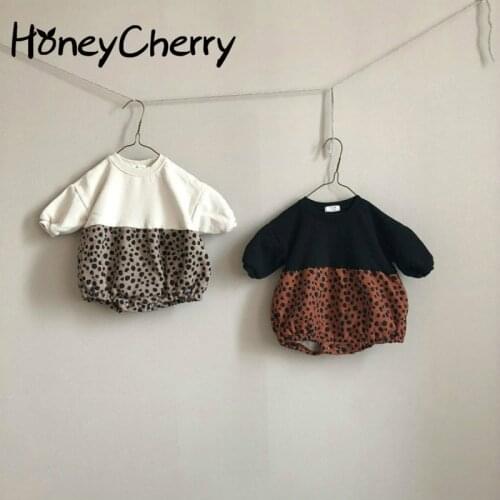 Baby Girl Bodysuits Leopard Print Plush One-piece Baby Fashion Pattern Splicing Package Little Girls Clothing