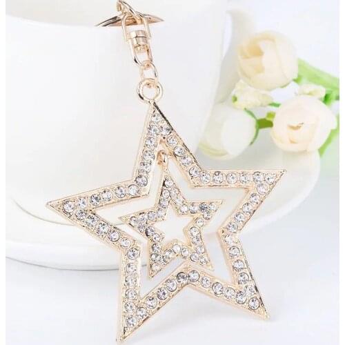 New delicate hollow five-pointed star key chain crystal stars bag car ornaments pendant creative metal stars key chains keyring