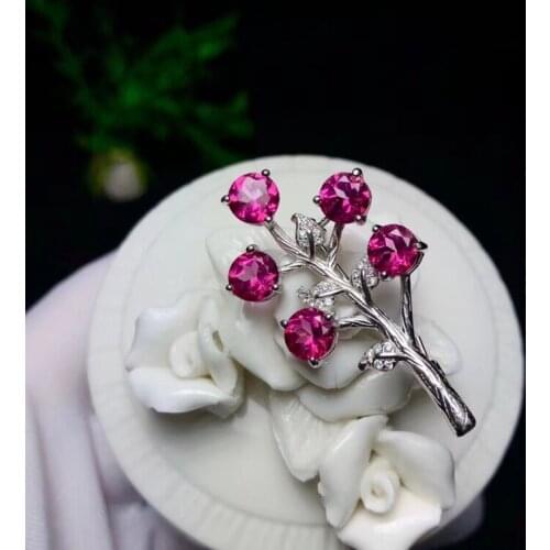 Natural pink topaz gem brooch natural gemstone Luxury flowers Grape bunches brooch S925 silver women wedding gift party jewelry