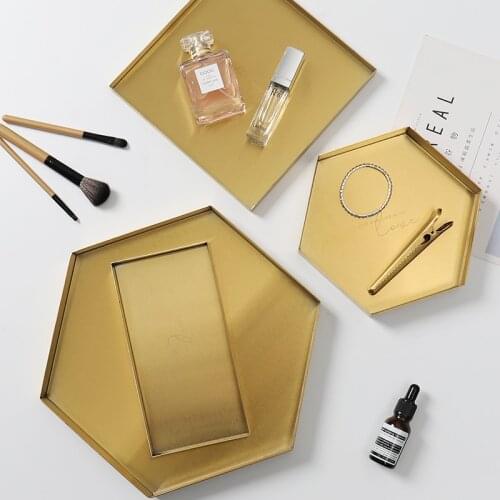 Nordic style gold stainless steel brass tray large rectangular plate household jewelry storage plate decorative storage plate