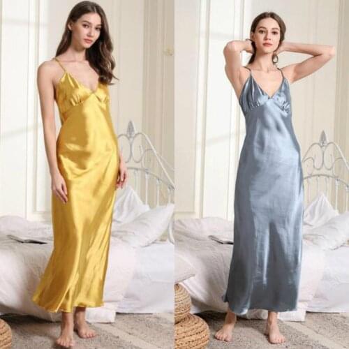 Cheap Ladies Simulation Silk Nightdress Summer Suspender Skirt V Neck Sexy Long Pajamas Homewear Bridal Gowns