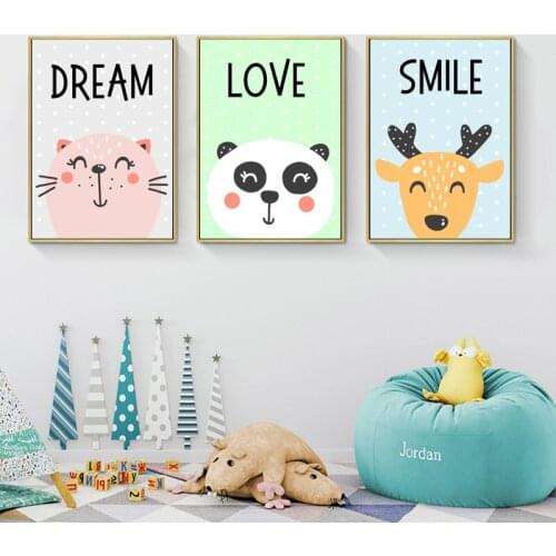 Baby Nursery Wall Art Canvas Painting Animal Poster Fox Panda Bear Prints Nordic Kids Bedroom Decor Canvas Art for Living Room