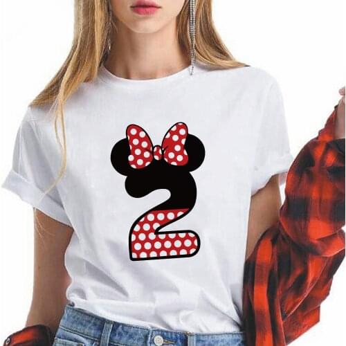 Disney Minnie Mouse Tshirt Women Birthday or Lucky Number Printed Design Tee shirt Femme Streetwear Casual Vetement Dropship