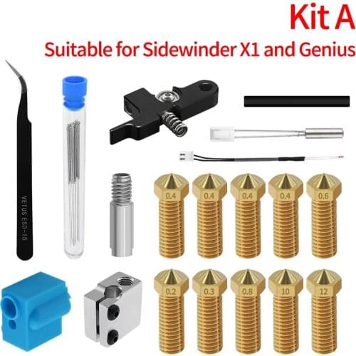 Nozzle Extruder Kit with Silicone Case thermistor Heating Tube Throat for Sidewinder X1/Genius 3D Printer