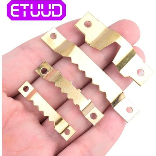 ETTUD 25pcs Saw Tooth hanger Golden Canvas Picture Frame Saw Photo wall Hooks with Screws Oil Painting Strong Hangin Sawtooth