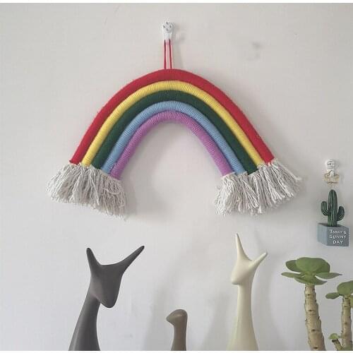 INS Nordic Woven Rainbow Tapestry Cotton Hand-knitted Tassel Wind Chimes Kids Room Decoration Wall Hanging Ornaments Photo Props