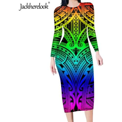 Jackherelook Fashion Office Ladies Slim Pencil Dress Pride Polynesian Tribal Tattoo Print Womens Tunic Bodycon Dresses Plus Size