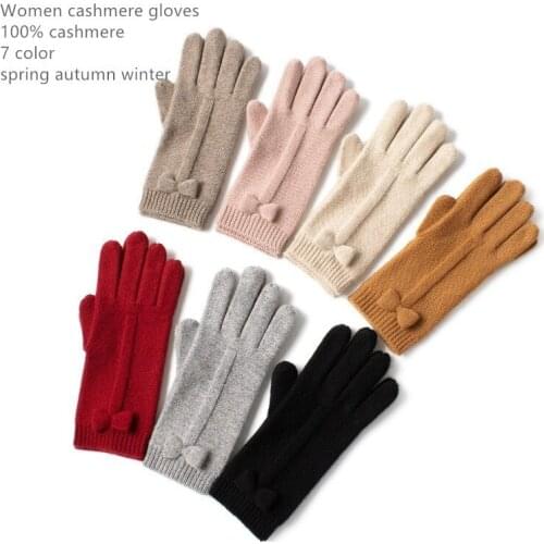 Naizaiga 100% cashmere Knitted Cashmere Gloves Small Bowknot Keep Warm thick warm Inner Mongolia Factory Wholesale ASKM 22