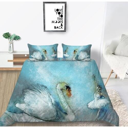 Swan Lake Bedding Set Ballet Elegant Classic Blue Duvet Cover Artistic Queen King Twin Full Single Double Unique Design Bed Set