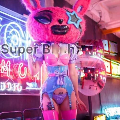 Future technology Sexy bunny costume costume cartoon bar helmet hat headwear gogo party girl cool stage show wear