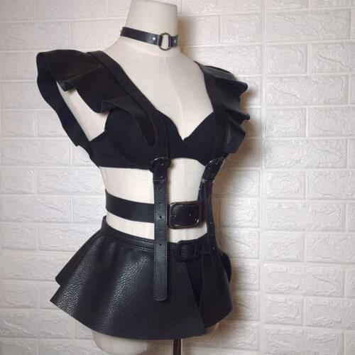 Punk Style leather Sexy Dance Costumes Set Black gogo costumes Nightclub Bar Ds Dj Female Singer Dance Performance Stage Wear