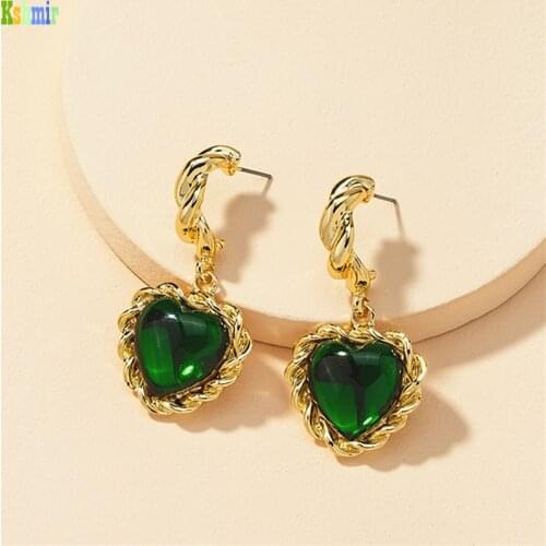 Kshmir 2021 New fund restore ancient ways green heart form earring temperament fashionable female eardrop jewelry girls gift