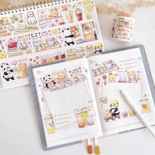 Lovely Tea Panda Washi Masking Tapes for Card Making Bullet Journal DIY Scrapbooking Decorative Stickers