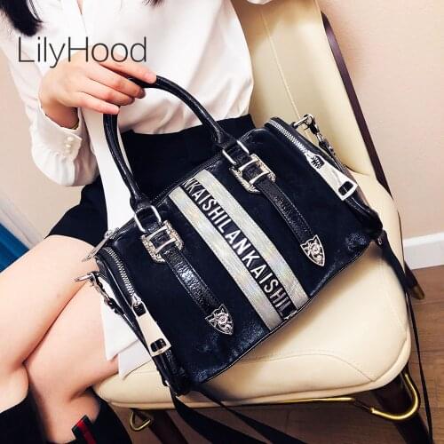 Women Fashion Vegan Leather Letter Boston Handbag Female Tide Daily Quality Luxury Designer Winter Velvet Zipper Messenger Bag