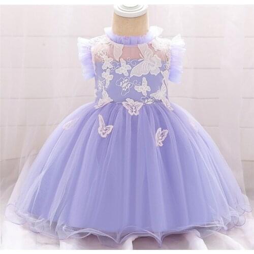 New baby dress Europe and the United States 2019 stand collar butterfly princess dress female baby age 100 days wash dress fluff