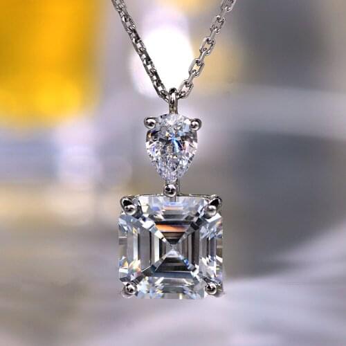 100% Real 925 Sterling Silver10*10MM Asscher Cut Simulate Moissanite Diamond Pendant Necklaces Wedding Engagement Gift for Women