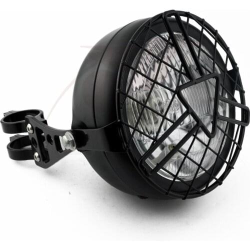 Motorcycle Refit Clear Headlight Vintage Round Motorcycle Head Light Grill Mask Bracket Front Lamp Cafe Racer Light