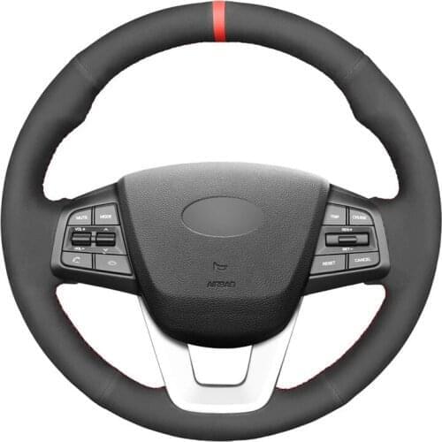 Hand-stitched Black Suede Red Marker Car Steering Wheel Cover for Hyundai ix25 2014 2015 2016 Creta 2016 2017