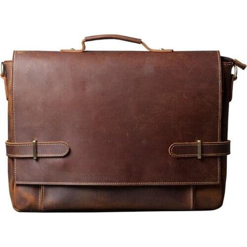 Retro Cowhide Leather Bag Men Handbag 14 Inch Laptop Briefcase Mens Shoulder Messenger Bag Male Schoolbag Travel Bag Original