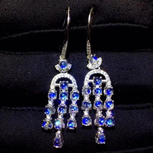Super Deluxe Ear Nail, tasseled Blue Moonstone Clean 925 Silver Trend Design