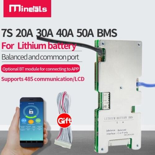 7S bms ternary li-ion common port with balanced 18650 bluetooth pack BMS protection board UART/485 communication smart 24V BMS
