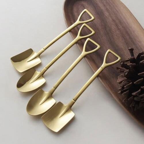 Creative Light Luxury Golden Plating Fruit ​Spoon Shovel Shape Stainless Steel Mirror Polished Matte Brushed Dessert Spoon
