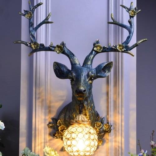 Vintage LED Loft Resin Deer Wall Lamp Dining Room Attic Aisle Living Room Wall Sconce Lamps Home Decor Vanity Light Lightings