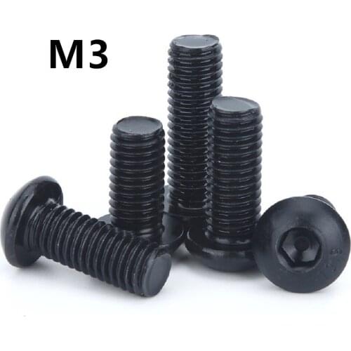 100pcs/lot ISO7380 GB70.2 M3x6/8/10/12/16/20/25mm Grade 10.9 Round Head Screws Mushroom Hexagon Socket Button Head Screw