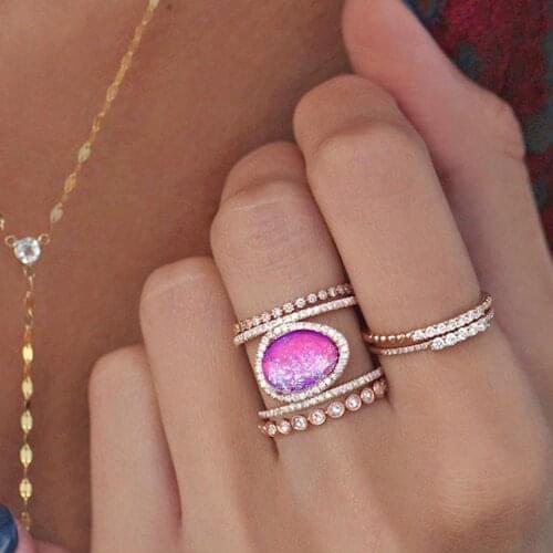 Women Jewelry Gift Oval Faux Moonstone Rhinestone Decoration Shiny Wedding Ring Women Wedding Anniversary Gift