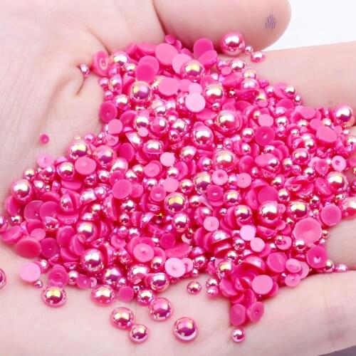1.5-12mm Rose AB Half Round Craft ABS Resin Pearls Flatback Scrapbook Glue On Beads For 3D Nails Art Backpack Design Decorations
