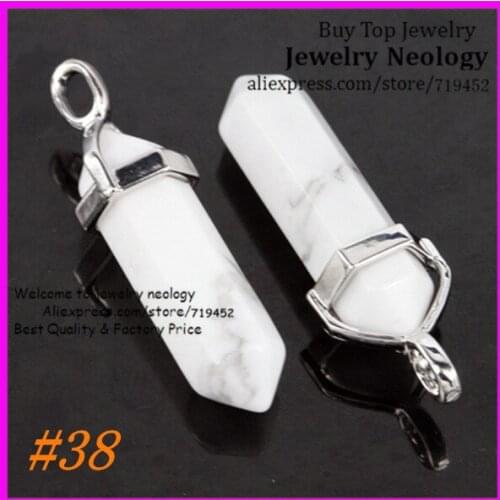 10pcs/lot Nature White Turquose Stones Gem Hexagonal Point Reiki Chakra Necklaces Earring Pendant Beads Druzy Jewelry Pendant