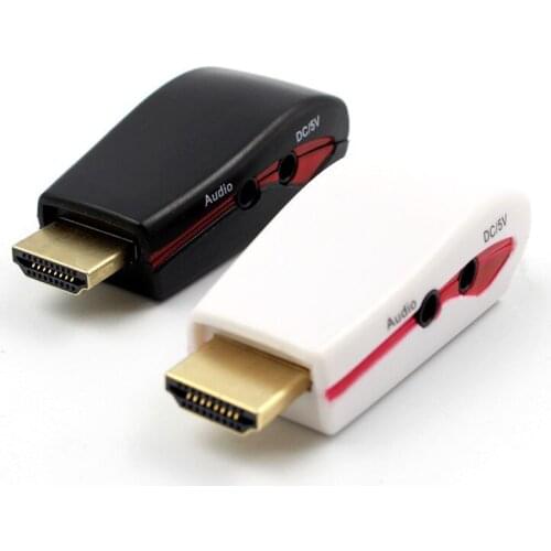 100pcs HDMI to VGA Adapter Male to Female Connector Converter for XBOX 360 for PS2 Laptop HDTV DVD 1080P 3.5mm Audio USB Power